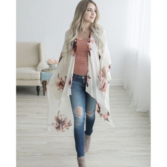 Tops - LAST ONE! Cream and Floral Cover Up/Wrap